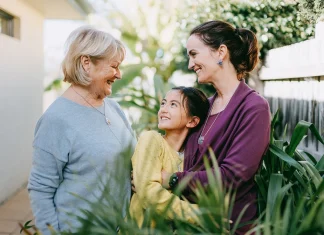 The grandmother lives in the garden of her daughter