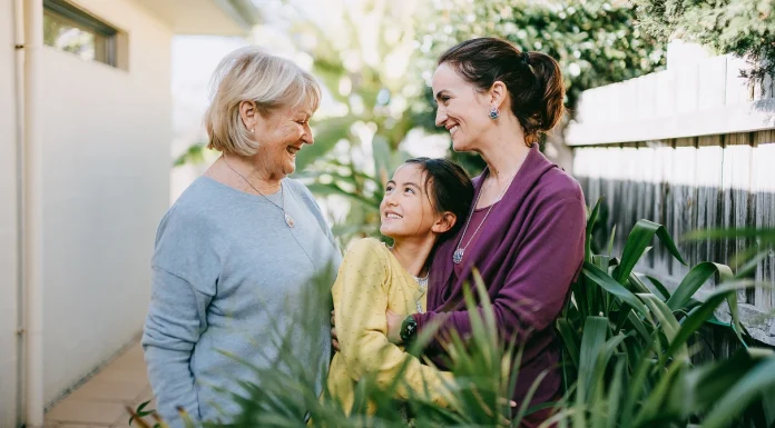 The grandmother lives in the garden of her daughter