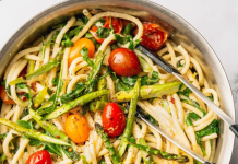Lemony Ricotta Pasta with Roasted Asparagus and Burst Tomatoes