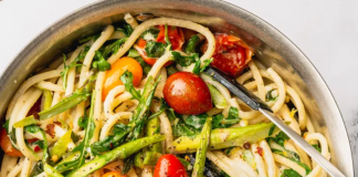 Lemony Ricotta Pasta with Roasted Asparagus and Burst Tomatoes