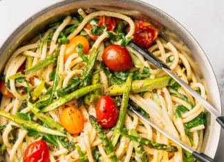 Lemony Ricotta Pasta with Roasted Asparagus and Burst Tomatoes