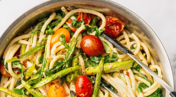 Lemony Ricotta Pasta with Roasted Asparagus and Burst Tomatoes