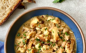 One-Pan Braised Cauliflower and White Bean Piccata