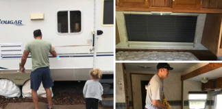 A family of 5 transforms an old caravan into a dream home