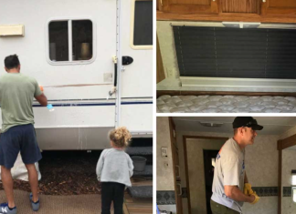 A family of 5 transforms an old caravan into a dream home