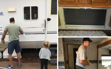 A family of 5 transforms an old caravan into a dream home