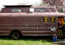 Retired Man Converts Old School Bus Into A Gorgeous Rustic Home