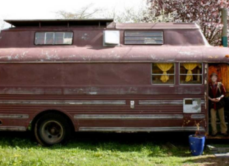 Retired Man Converts Old School Bus Into A Gorgeous Rustic Home