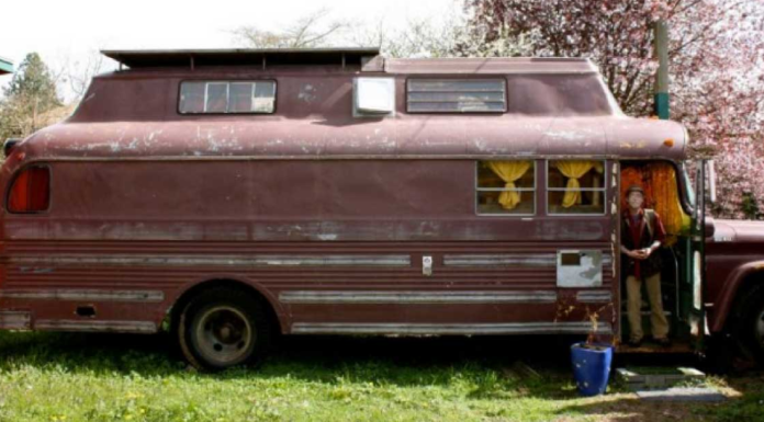 Retired Man Converts Old School Bus Into A Gorgeous Rustic Home