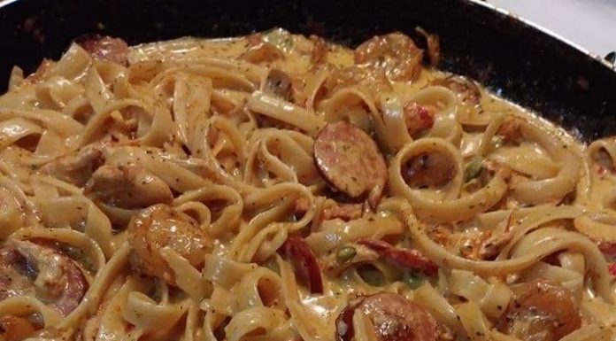 CAJUN SHRIMP PASTA WITH SAUSAGE