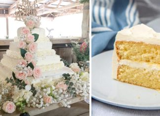 Couple Turns Costco Sheet Cakes Into Huge, Beautiful Wedding Cake