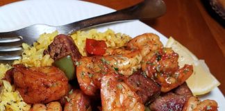 Jerk Steak & Shrimp over Yellow Rice
