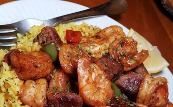 Jerk Steak & Shrimp over Yellow Rice