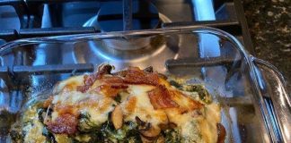 SMOTHERED CHICKEN WITH CREAMED SPINACH, BACON, MUSHROOMS