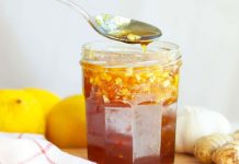 Grate the ginger and mix it with the onion, garlic, lemon juice, and honey. I’ll show you how to make it.