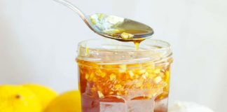 Grate the ginger and mix it with the onion, garlic, lemon juice, and honey. I’ll show you how to make it.