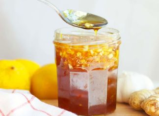 Grate the ginger and mix it with the onion, garlic, lemon juice, and honey. I’ll show you how to make it.