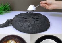 It is only necessary to use two ingredients in order to clean and shine pans that have been scorched on the exterior.