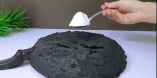 It is only necessary to use two ingredients in order to clean and shine pans that have been scorched on the exterior.