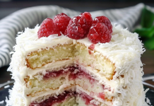 This Coconut Cake with Raspberry Filling is the Dessert of Your Dreams!”