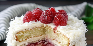 This Coconut Cake with Raspberry Filling is the Dessert of Your Dreams!”
