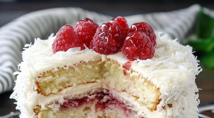 This Coconut Cake with Raspberry Filling is the Dessert of Your Dreams!”