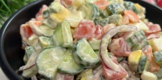 sliced tomatoes and cucumbers marinated in olive oil