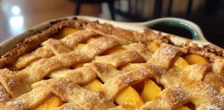 Sweet and Steamy: Hot Peach Cobbler Fresh from the Oven – A Timeless Treat!