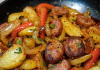 Sizzling Skillet: Fried Potatoes and Onions/Peppers with Smoked Sausage – A Flavorful Feast!