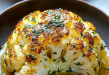 Golden Delight: Whole Roasted Cauliflower with Butter Sauce – A Rich, Flavorful Side!
