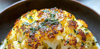 Golden Delight: Whole Roasted Cauliflower with Butter Sauce – A Rich, Flavorful Side!