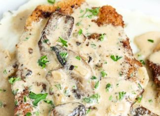 Crispy Herb-Crusted Schnitzel with Mushroom Cream Sauce