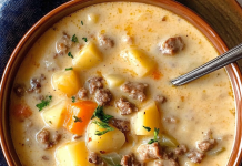 Satisfy Your Cravings with This Hearty Creamy Potato & Hamburger Soup Recipe!
