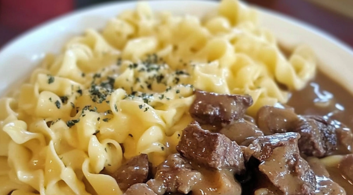 Satisfy Your Cravings with This Easy Beef Tips, Egg Noodles, and Creamy Gravy Recipe!