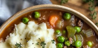 Soup made with shepherd’s pie ingredients.