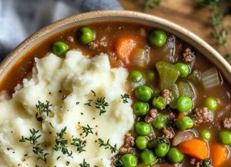 Soup made with shepherd’s pie ingredients.