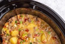 Creamy Potato Bacon Soup made in a slow cooker.