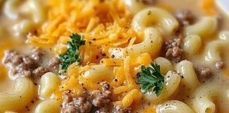 Soup with Macaroni and Cheeseburger Flavor