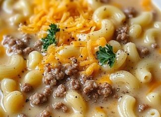 Soup with Macaroni and Cheeseburger Flavor
