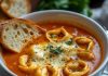 Tomato Tortellini Soup with Cheddar & Toast Bites Made in a Crockpot