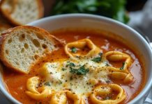 Tomato Tortellini Soup with Cheddar & Toast Bites Made in a Crockpot