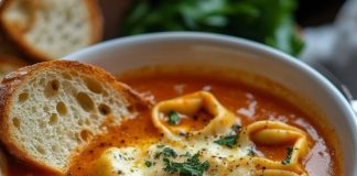 Tomato Tortellini Soup with Cheddar & Toast Bites Made in a Crockpot