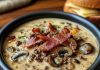 Soup with Bacon, Mushrooms, and Swiss Cheese