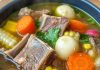 Beef Rib Soup with Carrots, Corn, and Radishes