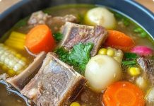 Beef Rib Soup with Carrots, Corn, and Radishes