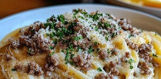 Cheesy Garlic Butter Linguine Pasta with Savory Ground Beef