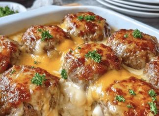 Hamburger Steak Bake (Creamy Onion–Mushroom Gravy)