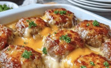 Hamburger Steak Bake (Creamy Onion–Mushroom Gravy)