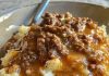 Mashed potatoes with ground beef gravy
