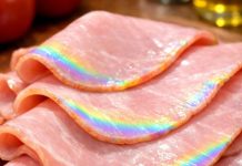 Pulled deli ham from the fridge and noticed a rainbow-like shine on the slices. Is that normal?